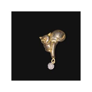 Unbranded Cat Brooch Women OS Gold Excellent Rhinestone Dangle Ball Pin